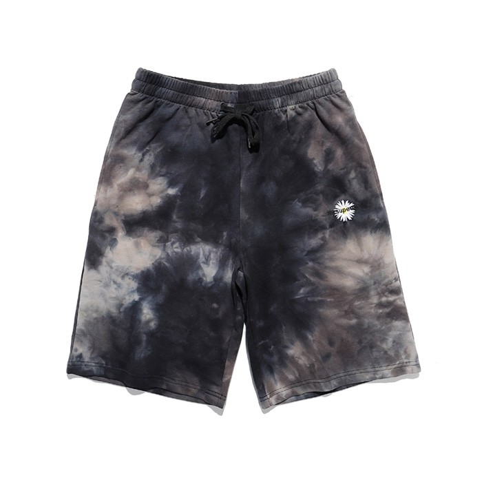Beach Style Daisy Embroidery French Terry Tie Dye Beach Shorts For Man