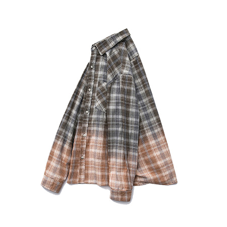 Cotton Dip Dye Flannel Plaid Checked Shirts Autumn 