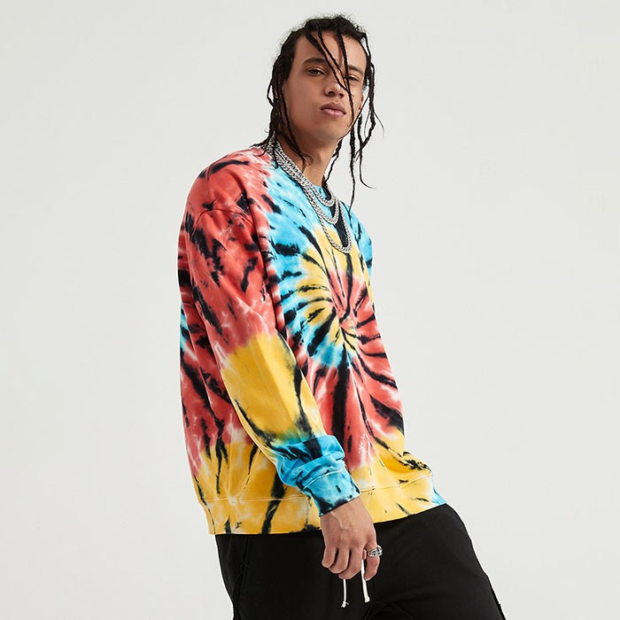 Cotton Terry Mens Bulk Rainbow Tie Dye Sweatshirts Wholesaler