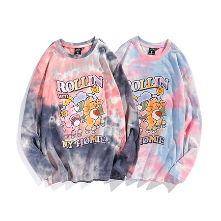 Custom Logo Cute Bear Printing Tie Dye Long Sleeve T-shirt Hip Hop Pullover Custom Logo Cute Bear Printing Tie Dye Long Sleeve T-shirt Hip Hop Pullover