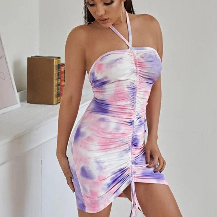 Custom Summer Womens Tie Dye Midi Bodycon Slip Dress Manufacturer
