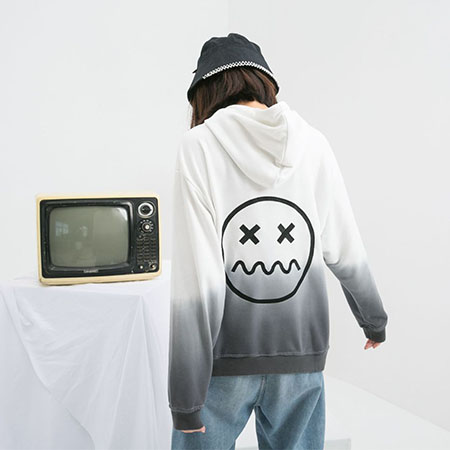 Embroidery Unisex Solid Color Dip Dye Hoodie Pullover With Hat Custom