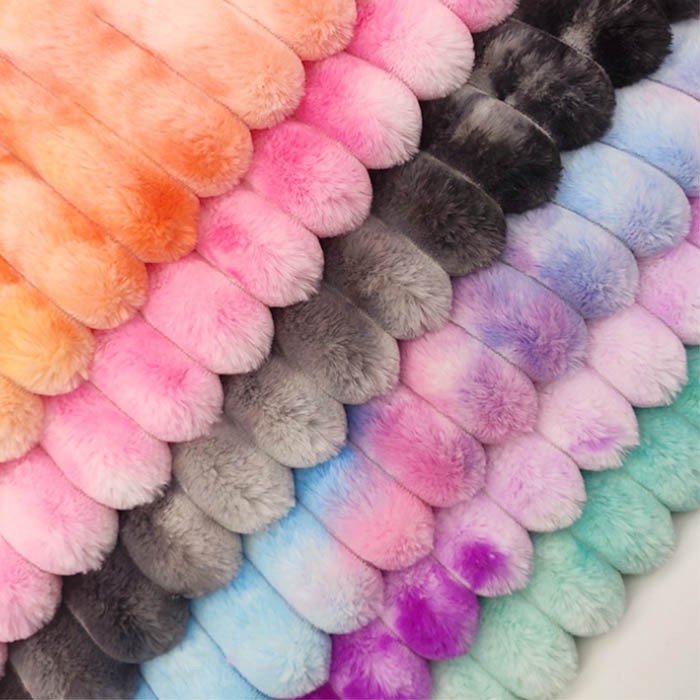Faux Rabbit Hair Tie Dye Strip Fleece Fabric For Carpet Drop Needle Fleece