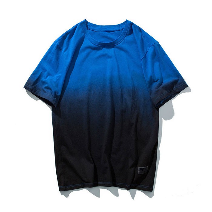 Gradually Varied Clothing Gradient Color Block Dip Dyeing Short Sleeve T  Shirt