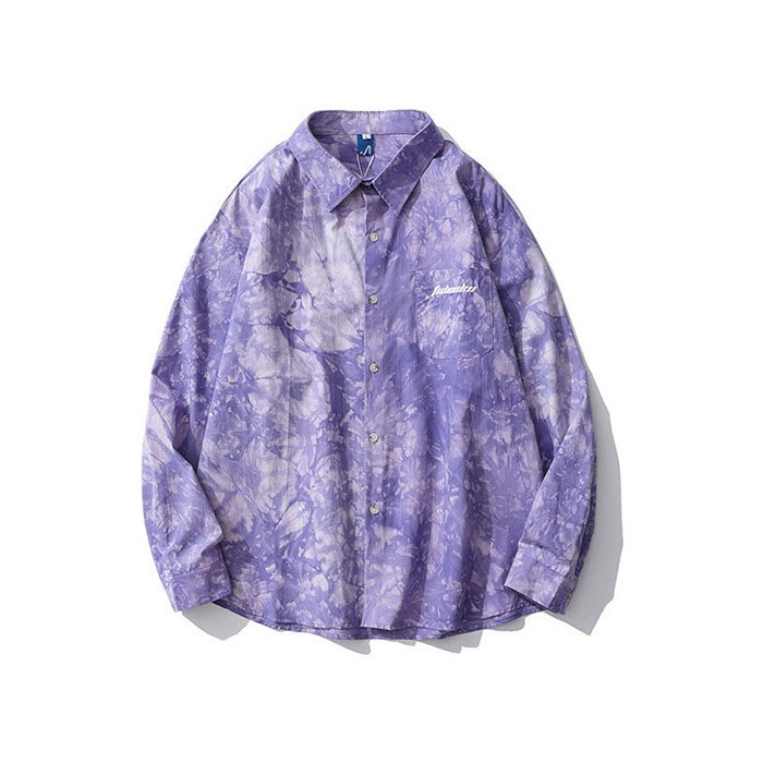 Lapel Polyester Doodle Tie Dye Shirts Hippe Street Shirts Leisure
