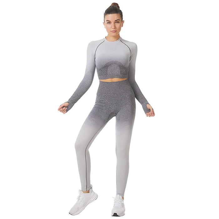 Long Sleeve Customized Dip Dye Sports Suit Close Fitting Leggings Yoga Wear