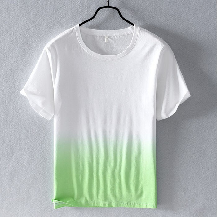 New Arrival Summer Breathable Dip Dye Linen Blend Shirt Gradient T-shirt 