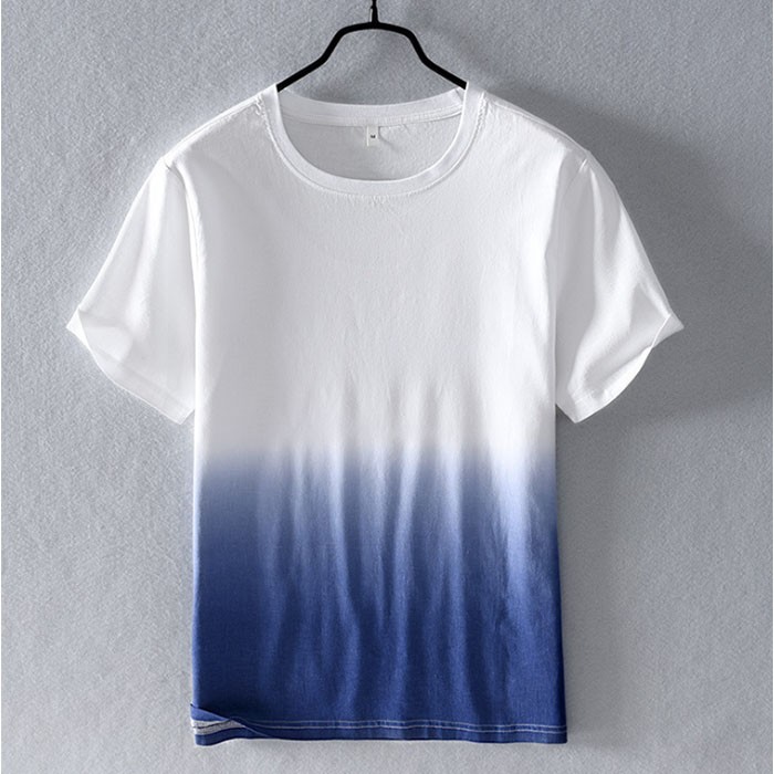 New Arrival Summer Breathable Dip Dye Linen Blend Shirt Gradient T-shirt