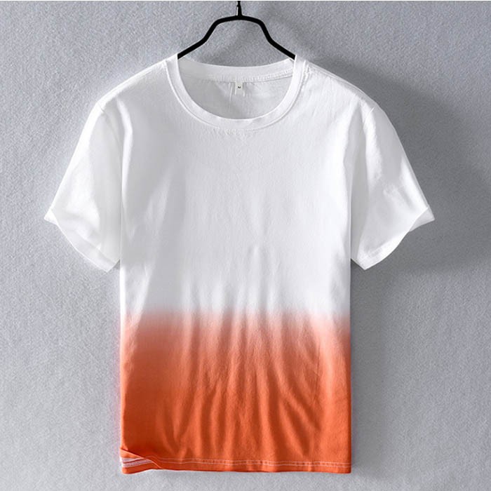 New Arrival Summer Breathable Dip Dye Linen Blend Shirt Gradient T-shirt