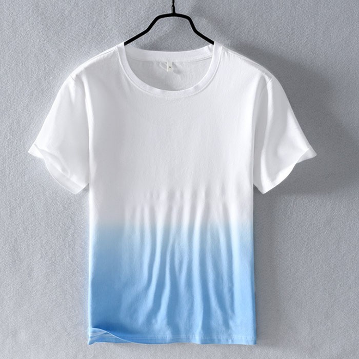 New Arrival Summer Breathable Dip Dye Linen Blend Shirt Gradient T-shirt 