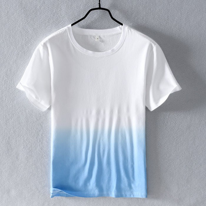 New Arrival Summer Breathable Dip Dye Linen Blend Shirt Gradient T-shirt