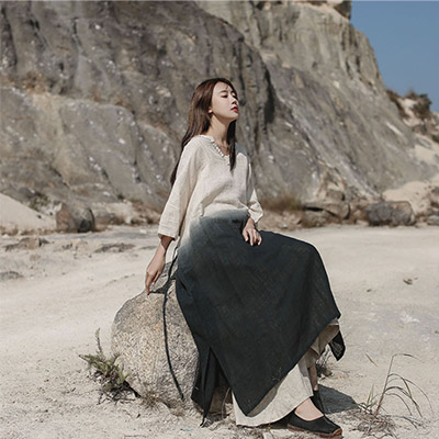 Ramie Cotton Dip Dye Maxi Dress Half Sleeve Custom Factory Ramie Cotton Dip Dye Maxi Dress Half Sleeve Custom Factory