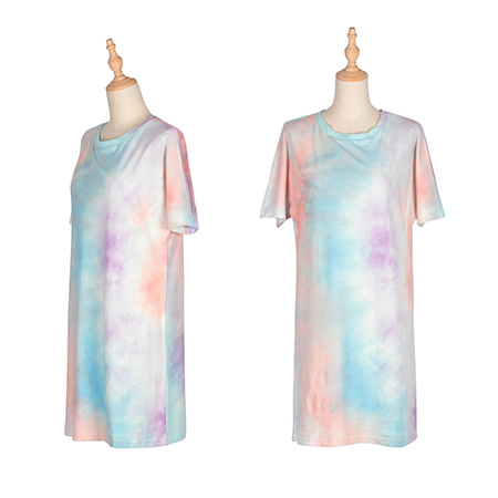 Short Sleeve Tie Dye Home Dress Pyjamas Night Skirt Summer