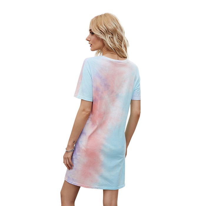 Short Sleeve Tie Dye Home Dress Pyjamas Night Skirt Summer