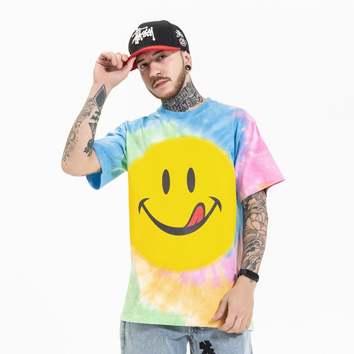 Smile Printing Spiral Tie Dyed Tee Shirt Custom Made