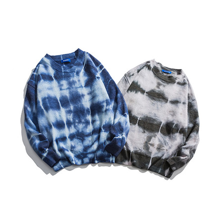 Tie Dye Acrylic Loose Fit Sweater Tie Dye Knit Coat Crew Neck Custom Tie Dye Acrylic Loose Fit Sweater Tie Dye Knit Coat Crew Neck Custom
