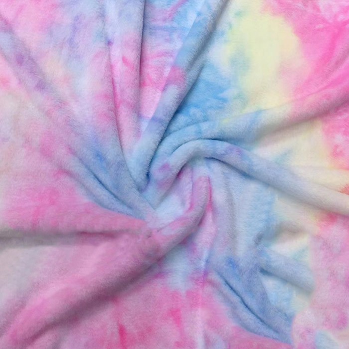Two Side Tie Dye Polyester Flannel Knit Fabric For Toys Clothes