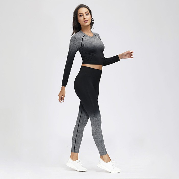 Womens Dip Dye Winter Long Sleeve Suit Fitness Workout Clothes 