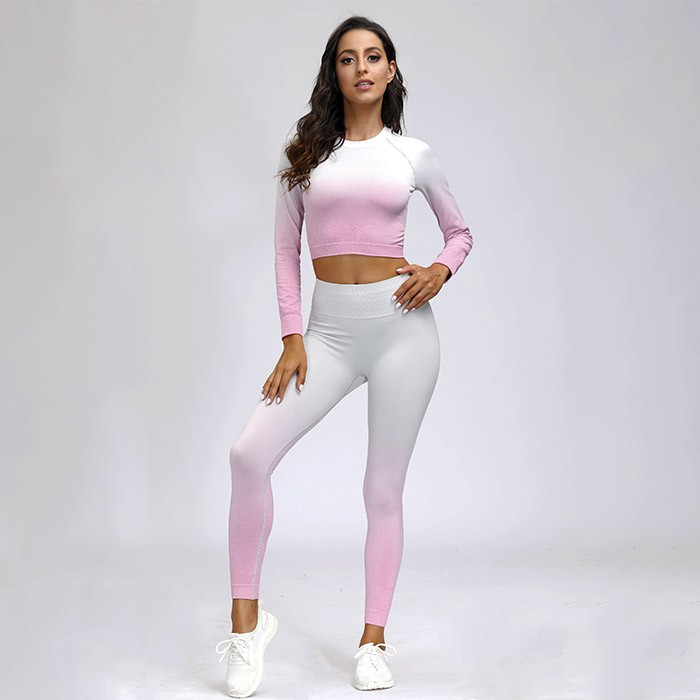 Womens Dip Dye Winter Long Sleeve Suit Fitness Workout Clothes 